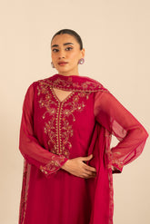 3 Piece Chiffon Embroidered Suit (FL0007)